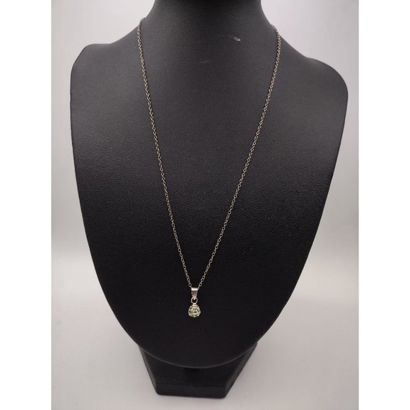 Jewelry - Sterling Silver Small Iridescent Round Ball Pendant Necklace 16" (M)